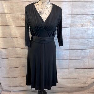 Lida Baday Cocktail Dress Tulle Bodice & Sash LBD V-neck 3/4 Sleeves Size Medium